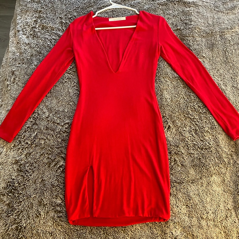 OOTDFash Ruth Deep V-Neck Dress (Red) - Picture 2 of 3